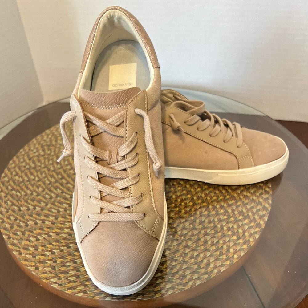 Dolce Vita Taupe Suede & Leather Low-Top Sneakers